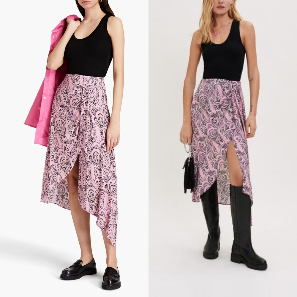 Maje Apollo Asymmetric Viscose Paisley Skirt Elasticated Back Size M / 38